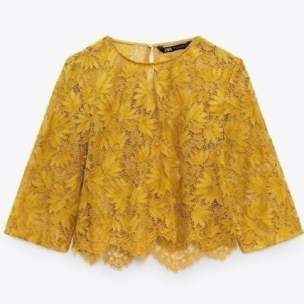 Zara Floral Lace Yellow Top